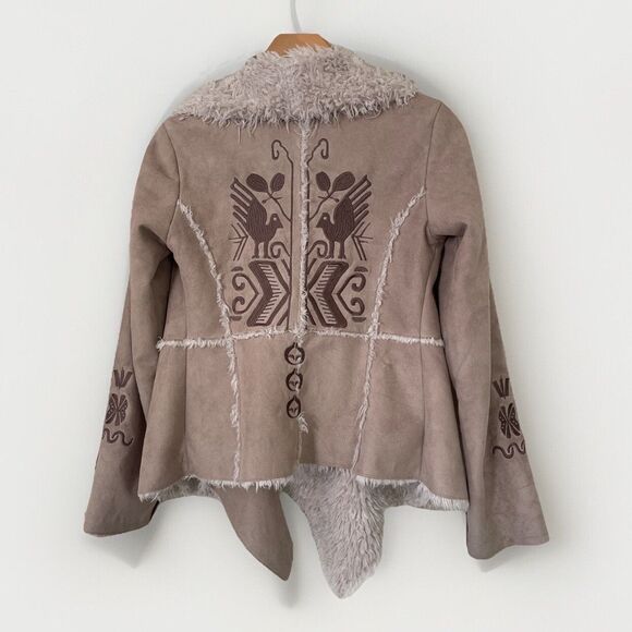 Johnny Was Biya Coat Womens XS Faux Fur Embroidered Open Front Jacket Boho *READ - Picture 1 of 15